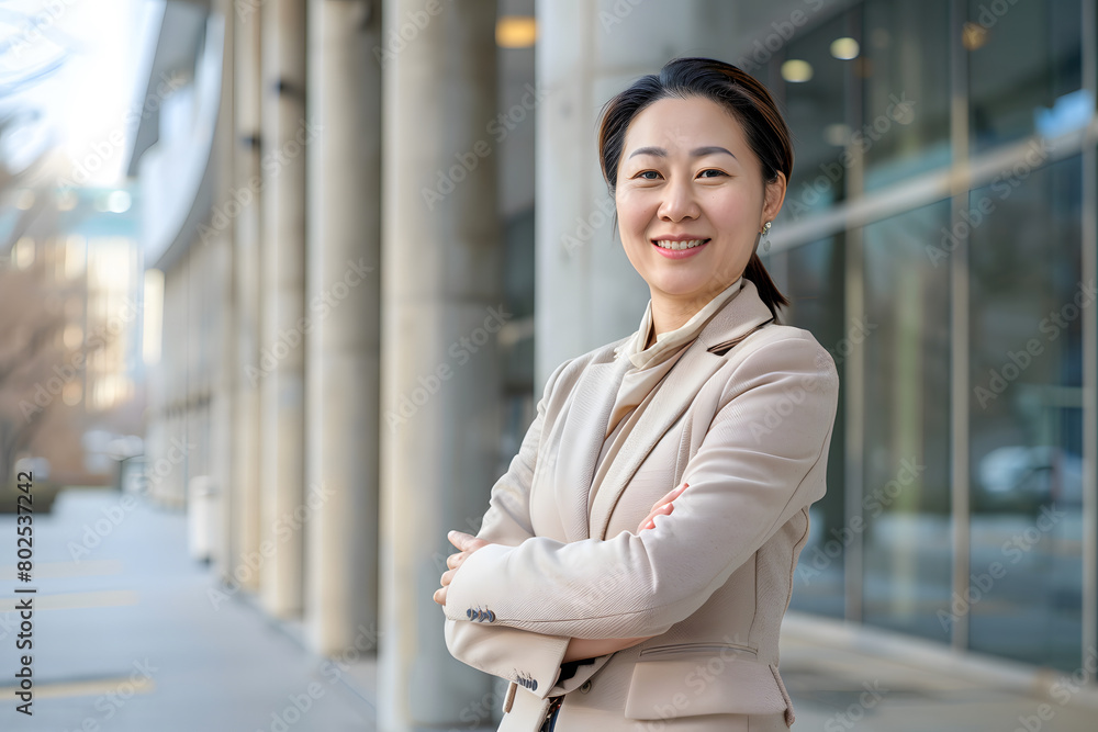 Attractive CEO business Chinese woman executive portrait pose, standing outside workplace Attractive CEO business Chinese woman executive portrait pose, standing outside workplace