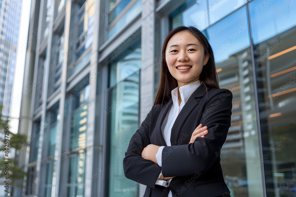 Attractive CEO business Chinese woman executive portrait pose, standing outside workplace Attractive CEO business Chinese woman executive portrait pose, standing outside workplace