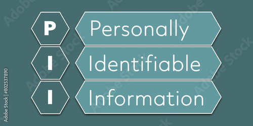 PII Personally identifiable information. An Acronym Abbreviation of a financial term. Illustration isolated on cyan blue green background