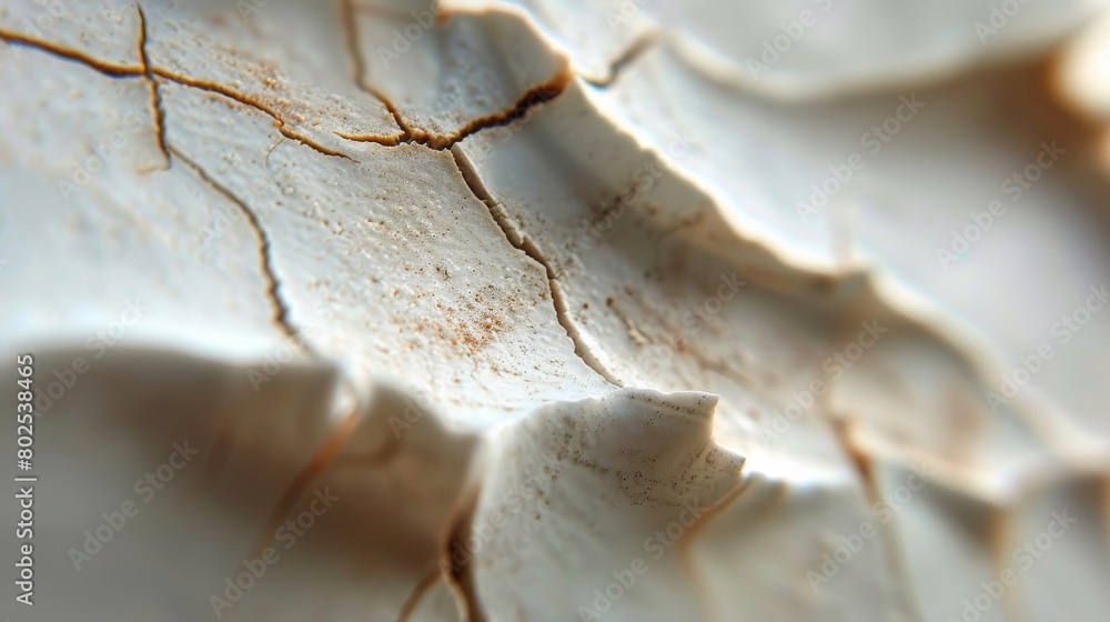 This image captures the intricate details of a cracked white paint surface, highlighting the textures and patterns