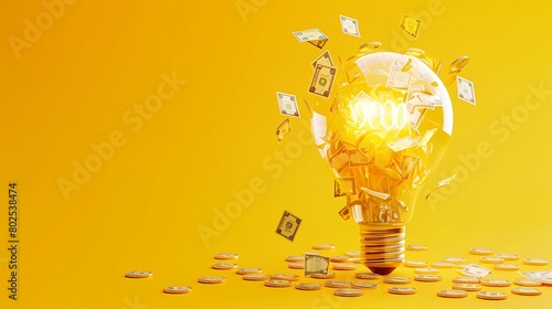 A dynamic social media post promoting a cashback offer, using a bold bulb graphic with money symbols bursting out, against a lively yellow backdrop to grab attention photo