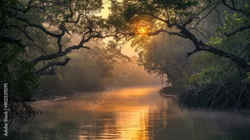 Sundarbans mangrove forest river trees sky view © Ahtesham