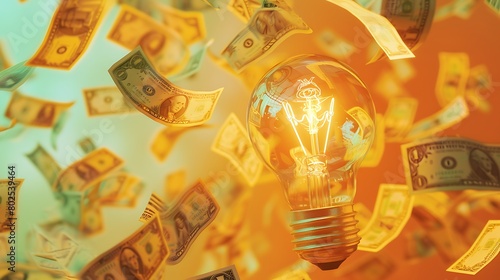 A promotional poster highlighting cashback opportunities, with a sleek bulb emblem surrounded by swirling money symbols against a warm yellow backdrop, enticing viewers to save while they spend