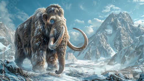 A majestic wooly mammoth standing in the icy tundra. photo