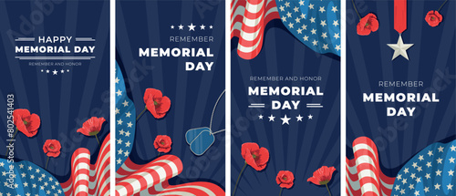 Flat instagram stories collection for usa memorial day celebration