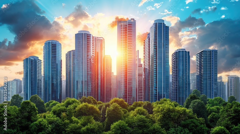 Obraz premium Panoramic skyline and buildings. Created with Generative AI.