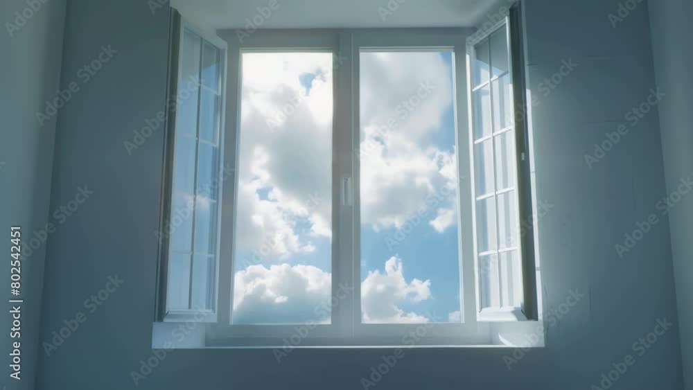A window with a blue sky and clouds A window with a blue sky and clouds