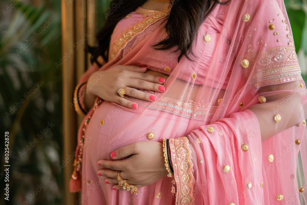 pregnant woman in traditional saree