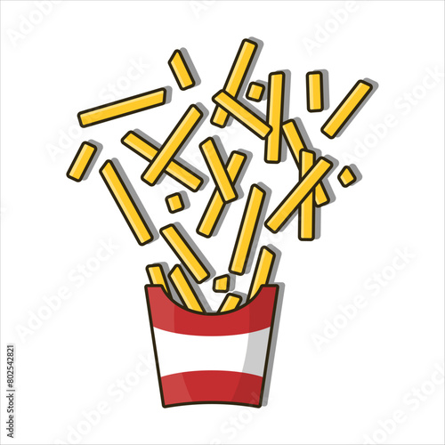 A bunch of french fries spilled out of the papper box, vector illustration.