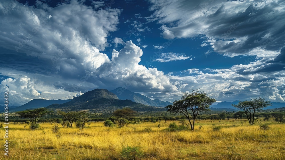 Tanzania vastland mountain field trees cloudy sky Tanzania vastland mountain field trees cloudy sky