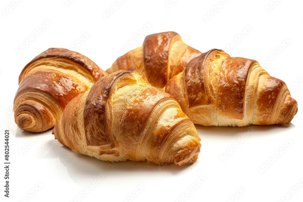 Croissant bread closeup isolated isolated on white background. display, whole and side view. frontal full view. lifestyle studio shoot. closeup view - generative ai