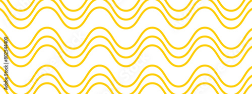 Noodle or ramen texture. Pasta, tagliatelle or capellini background. Curvy spaghetti pattern. Wavy yellow horizontal lines. Traditional Italian, Chinese of Japan food print. Vector flat illustration.
