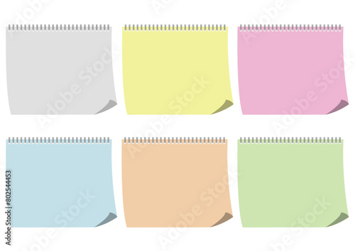 色付きのメモ帳のイラストのセット
