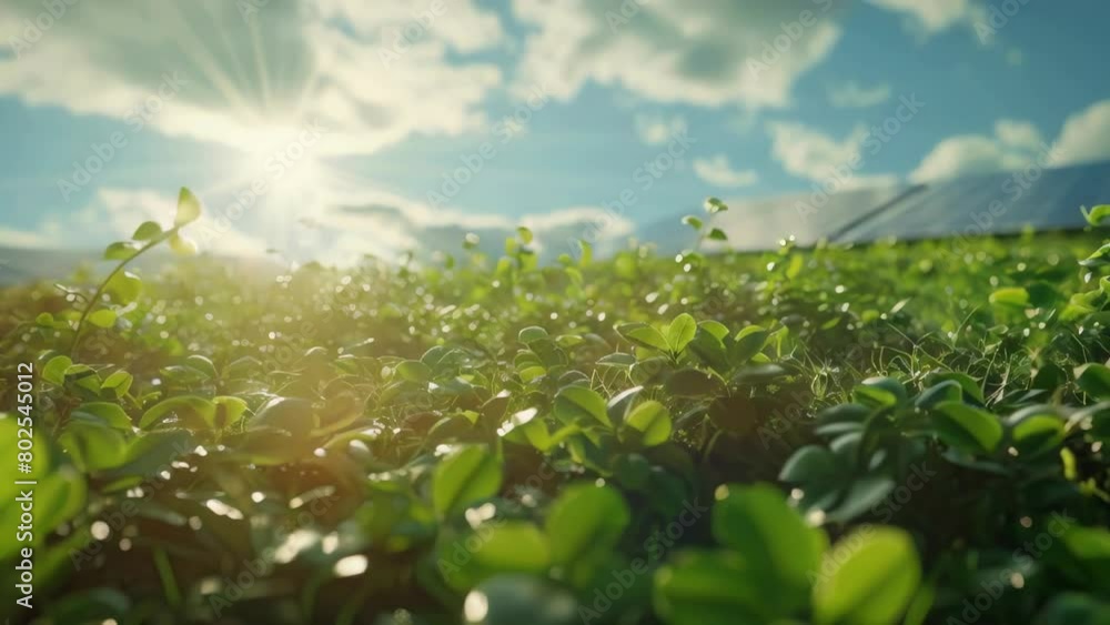 A field of green grass with a bright sun shining on it A field of green grass with a bright sun shining on it