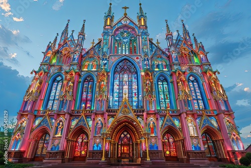 Enchanting Gothic Cathedral: Pointed Arches, Flying Buttresses, Stained Glass Delights