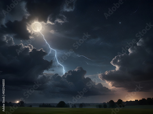 moon and lightning in the field