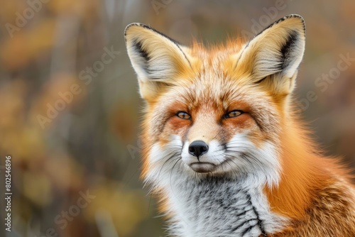 A fox is sitting in the woods and looking at the camera. The image has a warm and inviting mood, with the fox's bright orange fur and the natural surroundings © At My Hat