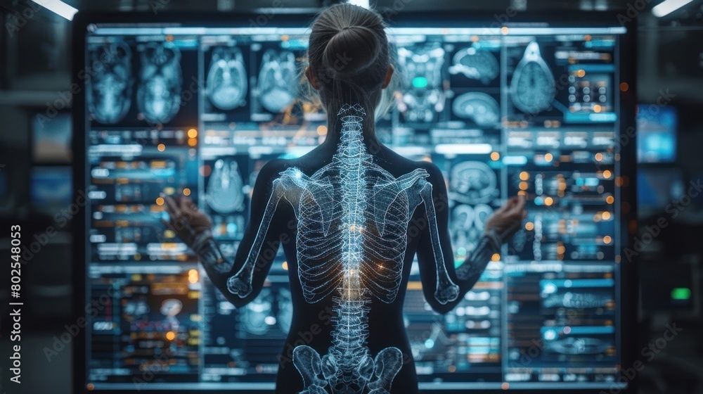 human body graphics with skeleton scan digital science interface and biological infographics human body graphics with skeleton scan digital science interface and biological infographics