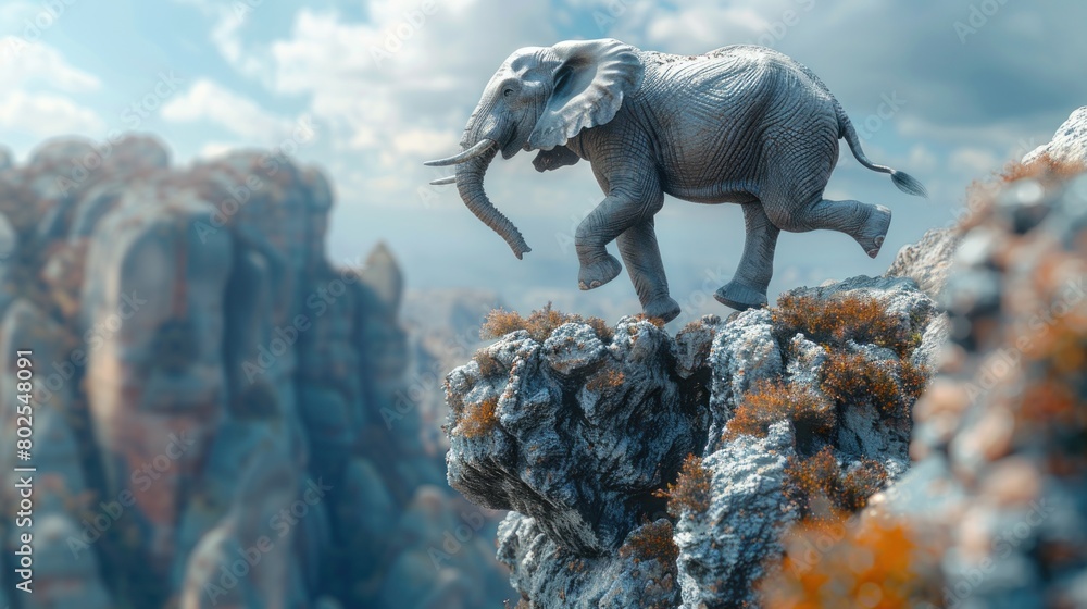 Fototapeta premium illustration of an elephant jumping over a cliff
