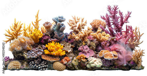Colorful coral reef assortment isolated on transparent background