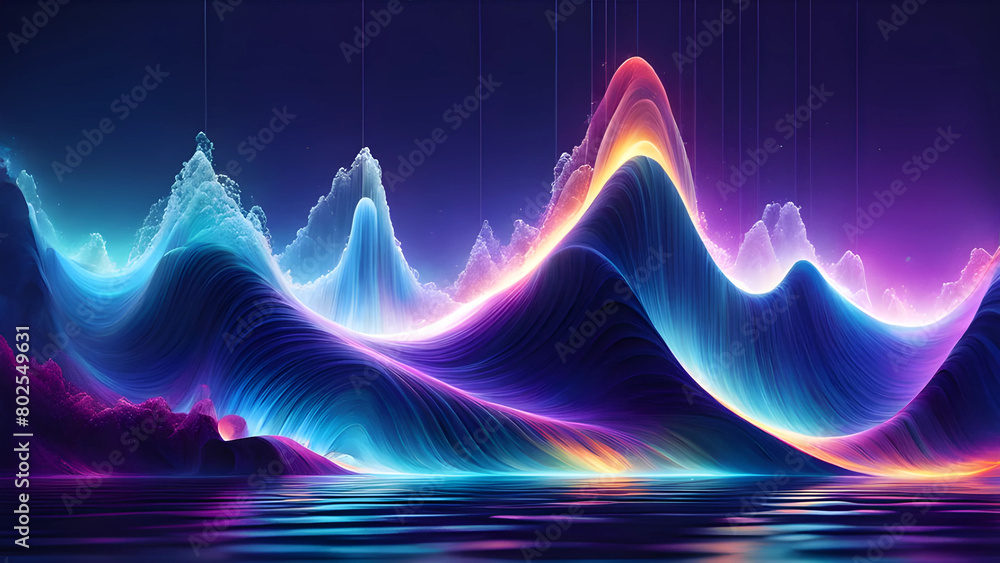 Gerafic background images in the form of waves and waves, which are beautiful and rise and fall in color, Generative AI