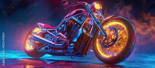 Colorful Illumination Highlighting Intricate Design and Power of a Modern Chopper photo