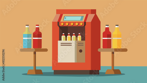In the corner a vintage soda machine dispensed bottles of root beer and cream soda providing a refreshing break for customers.. Vector illustration