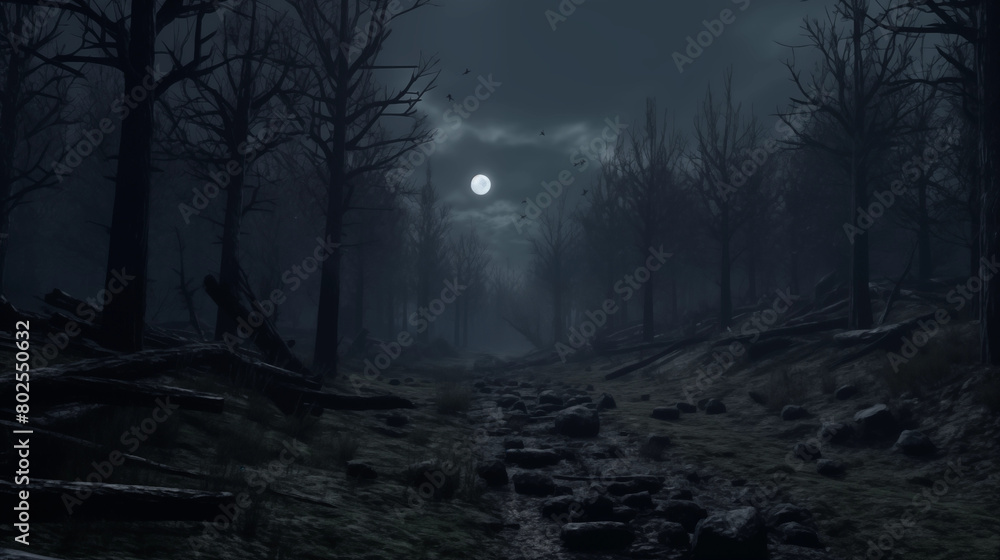 Dark forest with moon Dark forest with moon