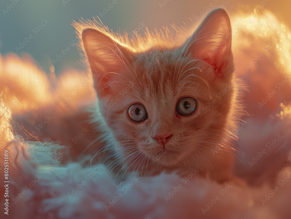A cute little ginger kitten, against a peach coloured haze. Peach fuzz. Pts. Banner, poster, advertisement, background, blog.
