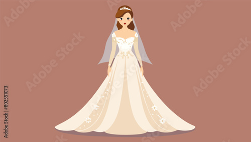The brides stunning gown is a vintage find complete with intricate beading and lace details that give it a timeless yet budgetfriendly appeal.. Vector illustration