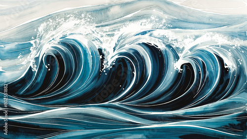 Watercolor turquoise blue ocean waves