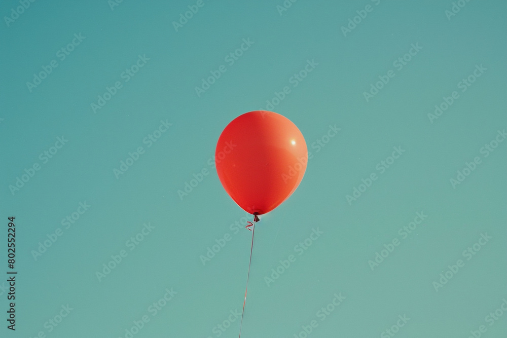 A single red balloon against a clear blue sky. A single red balloon against a clear blue sky.