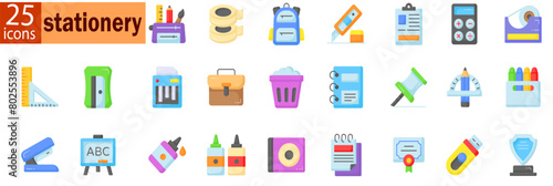 Stationary vector icon set. Graphic design web icons. School, technology, different editable stroke