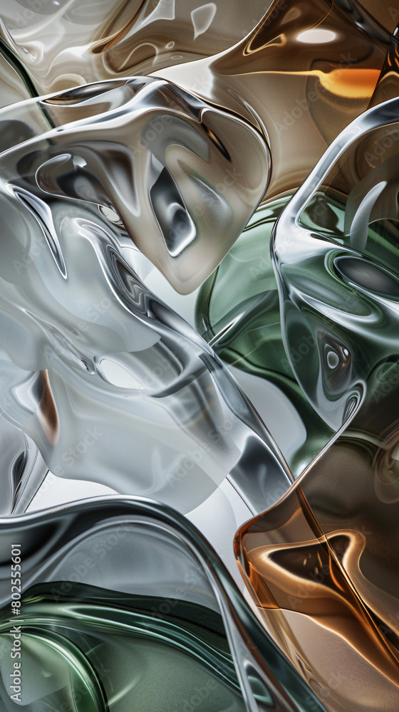 3d render of abstract organic shapes in fluid glass texture with organic forms and bubbles in various shades of grey, green and brown 3d render of abstract organic shapes in fluid glass texture with organic forms and bubbles in various shades of grey, green and brown