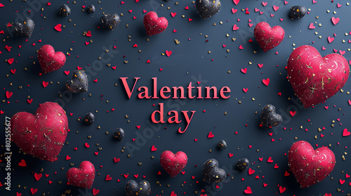 Elegant Valentine's Day Background with Red and Black Hearts photo