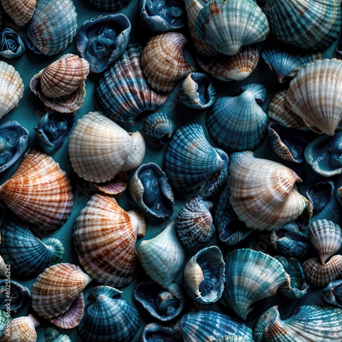 Seamless sea shells background, 3d realistic style. Generative ai