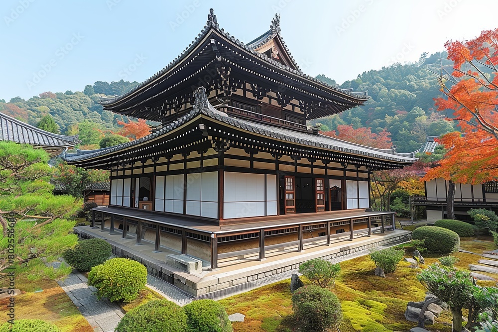 Japanese Temple: Intricate Wood Carvings & Sloping Roof Architecture Design