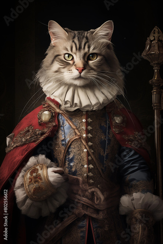 Painting of a cat in a Renaissance style.  photo