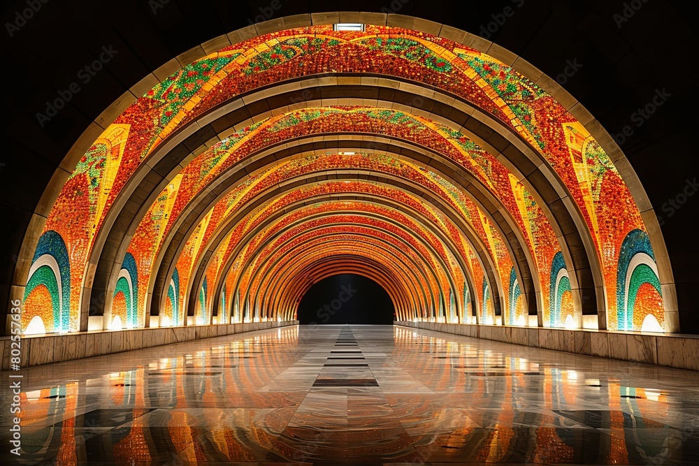 Streamlined Arches and Mosaics: Art Deco Grand Central Hall at a Train Station