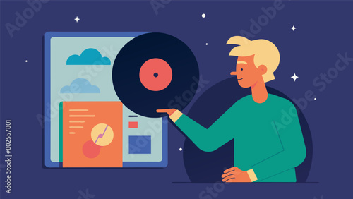 The tangible connection between the listener and the music as they physically interact with the vinyl and its cover art. Vector illustration