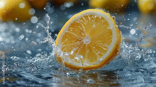 A lemon slice is floating in a pool of water