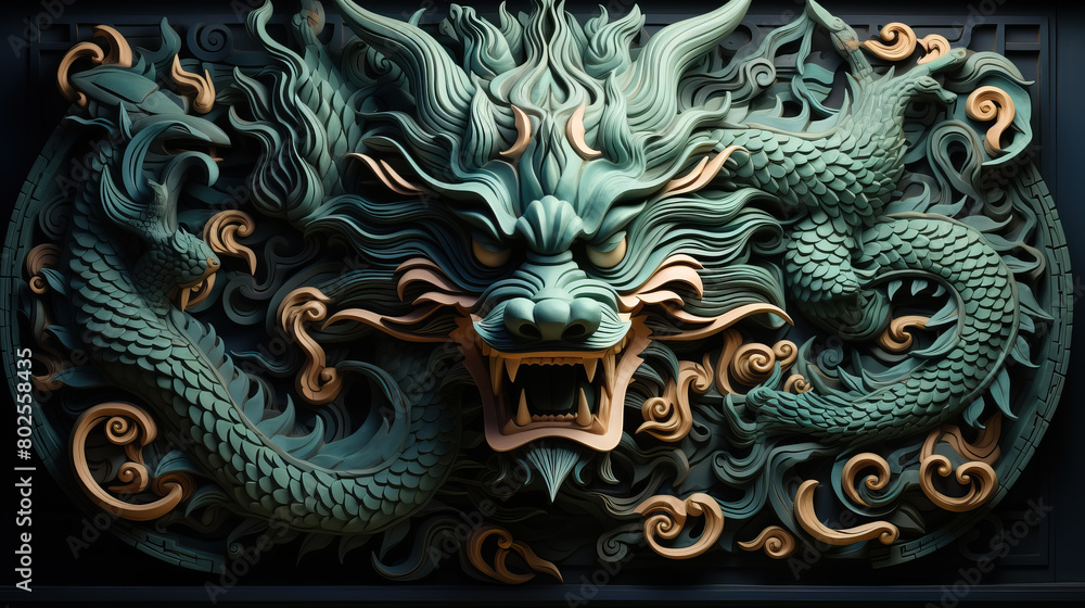 A detailed view of a dragon head mounted on a wall, showcasing intricate scales, sharp teeth, and fierce expression A detailed view of a dragon head mounted on a wall, showcasing intricate scales, sharp teeth, and fierce expression