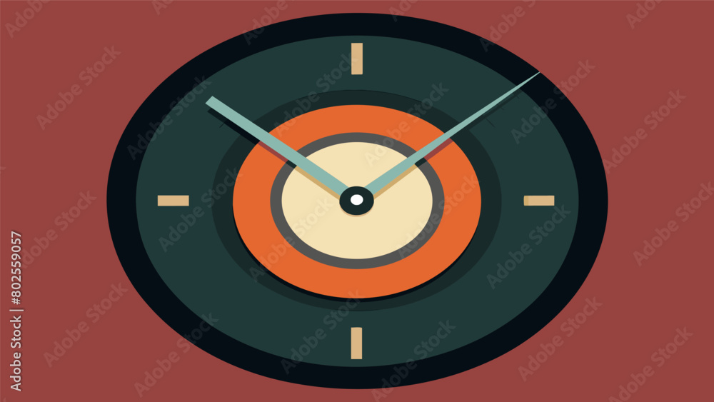 A wall clock crafted from a record with the center out and hands attached. Vector illustration A wall clock crafted from a record with the center out and hands attached. Vector illustration