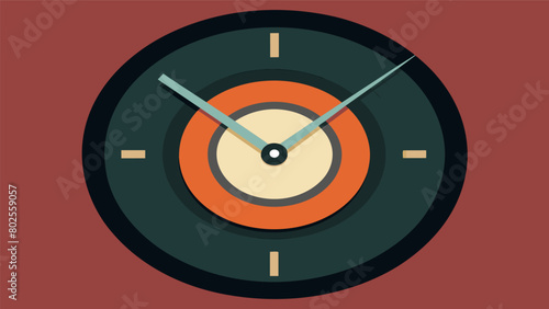 A wall clock crafted from a record with the center out and hands attached. Vector illustration