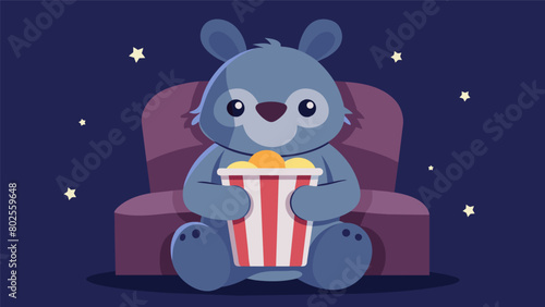 The viewers favorite plush stuffed animal is tucked under their arm providing a sense of companionship and comfort during the solo movie night..