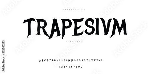 Horror scary movie alphabet font. Typography broken design for band or music halloween distract rustic uppercase typeface  photo