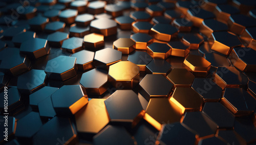 3d hexagon shaped geometric digital futuristic banner background photo
