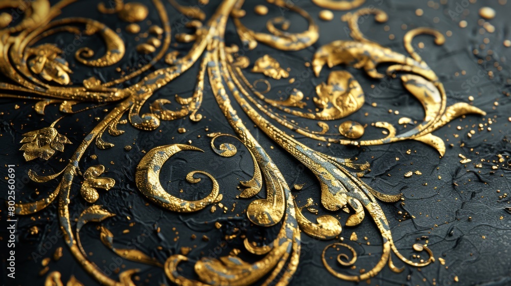 Glittering gold patterns on a black backdrop add a touch of luxury. Glittering gold patterns on a black backdrop add a touch of luxury.