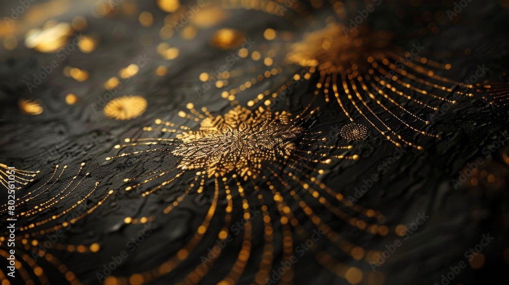 Glittering gold patterns on a black backdrop add a touch of luxury. Glittering gold patterns on a black backdrop add a touch of luxury.