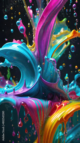 Vibrant color splash and water splash background in underwater scene. photo